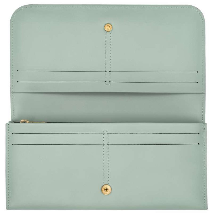 Best Longchamp Box-Trot Continental Wallet Green-Gray Leather