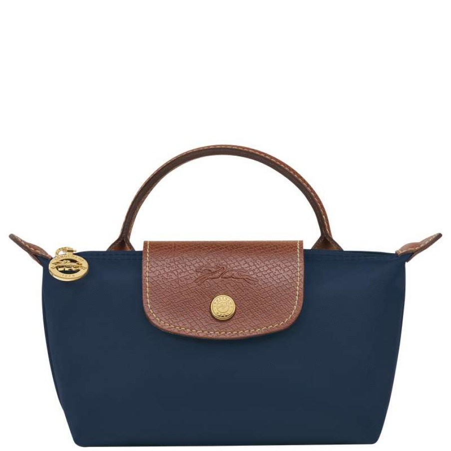 Clearance Longchamp Le Pliage Original Pouch With Handle Navy Recycled Canvas