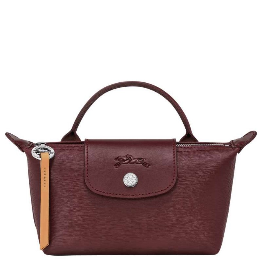 Hot Longchamp Le Pliage City Pouch With Handle Plum Canvas