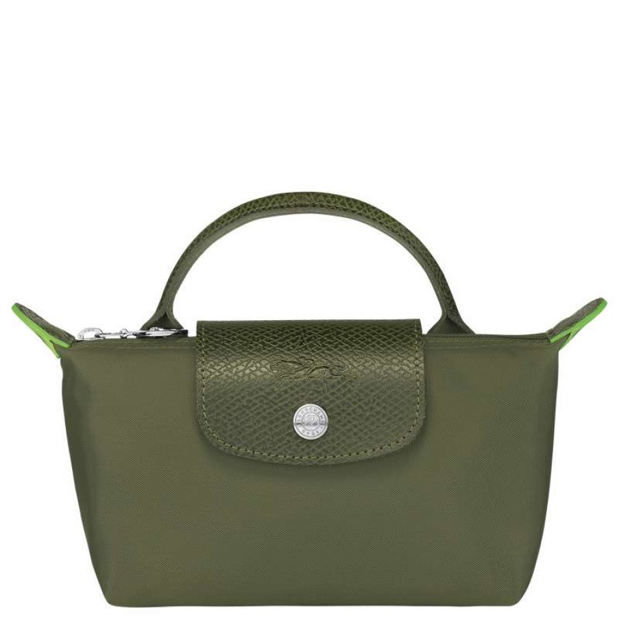 Wholesale Longchamp Le Pliage Green Pouch With Handle Forest Recycled Canvas