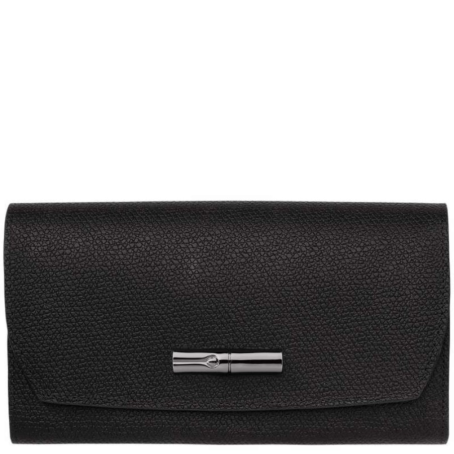 Hot Longchamp Roseau Continental Wallet Black Leather