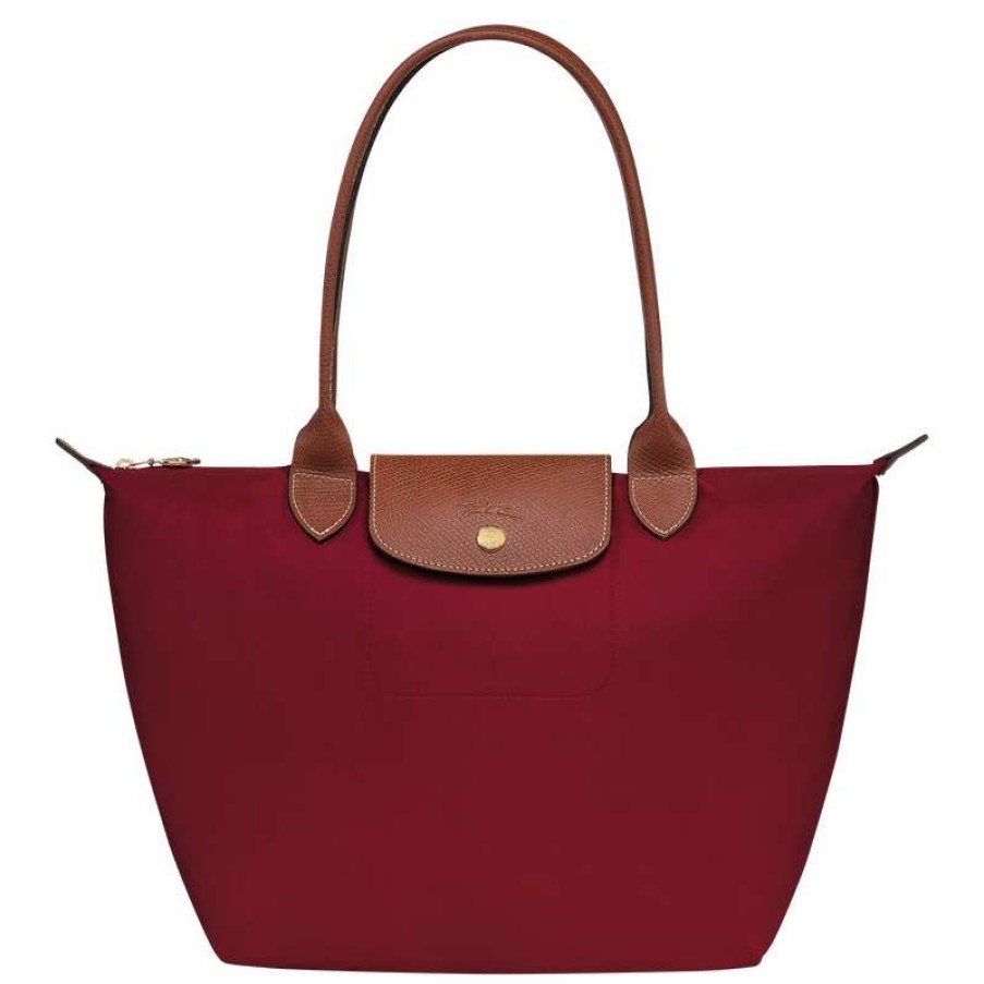 Clearance Longchamp Le Pliage Original M Tote Bag Red Recycled Canvas