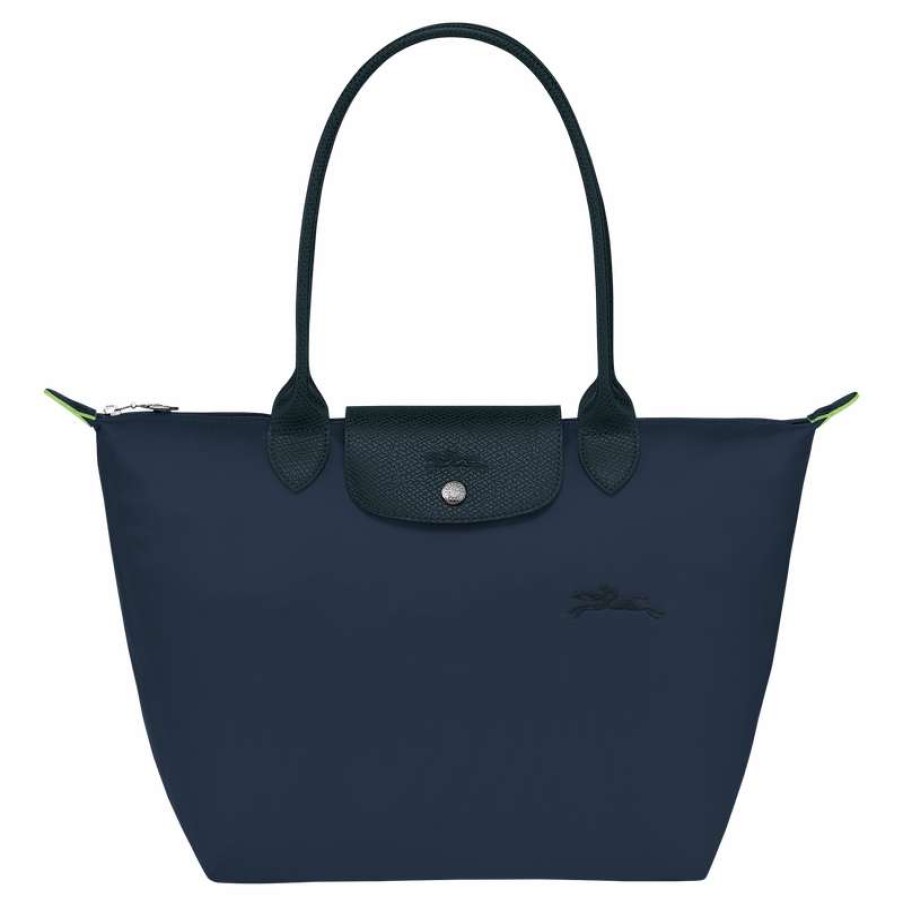 Wholesale Longchamp Le Pliage Green M Tote Bag Navy Recycled Canvas