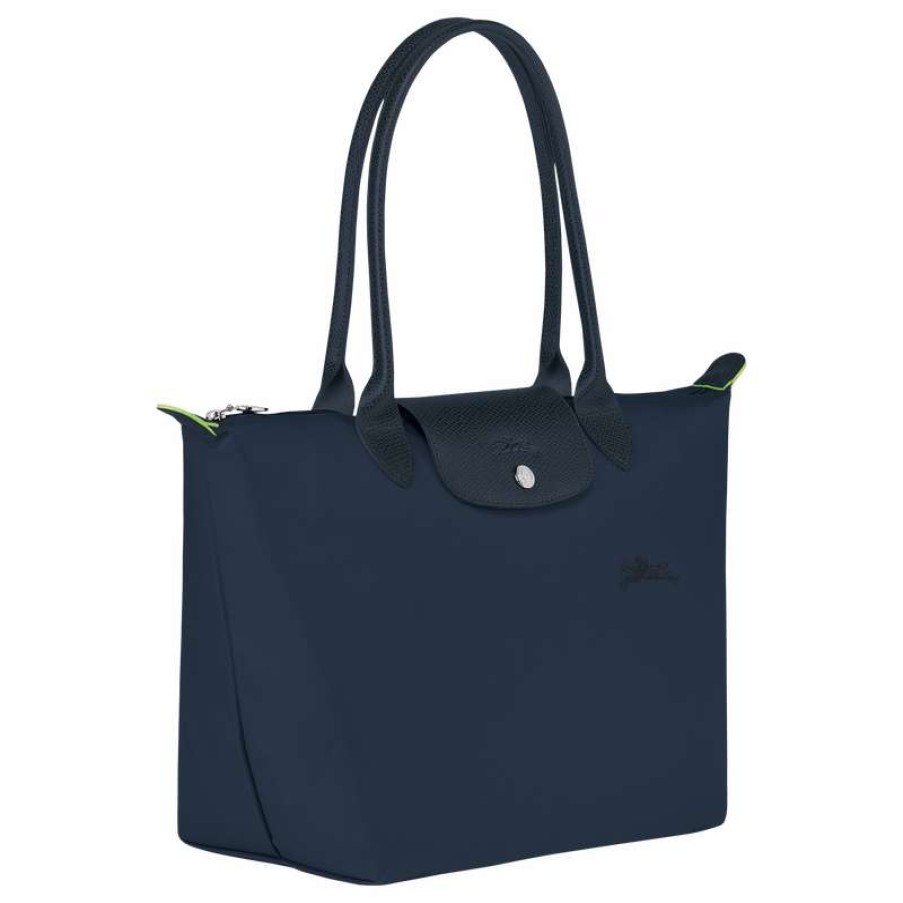 Wholesale Longchamp Le Pliage Green M Tote Bag Navy Recycled Canvas