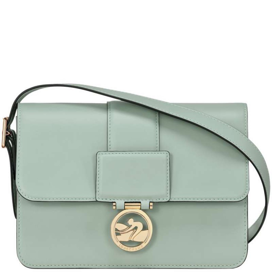 Wholesale Longchamp Box-Trot M Crossbody Bag Green-Gray Leather