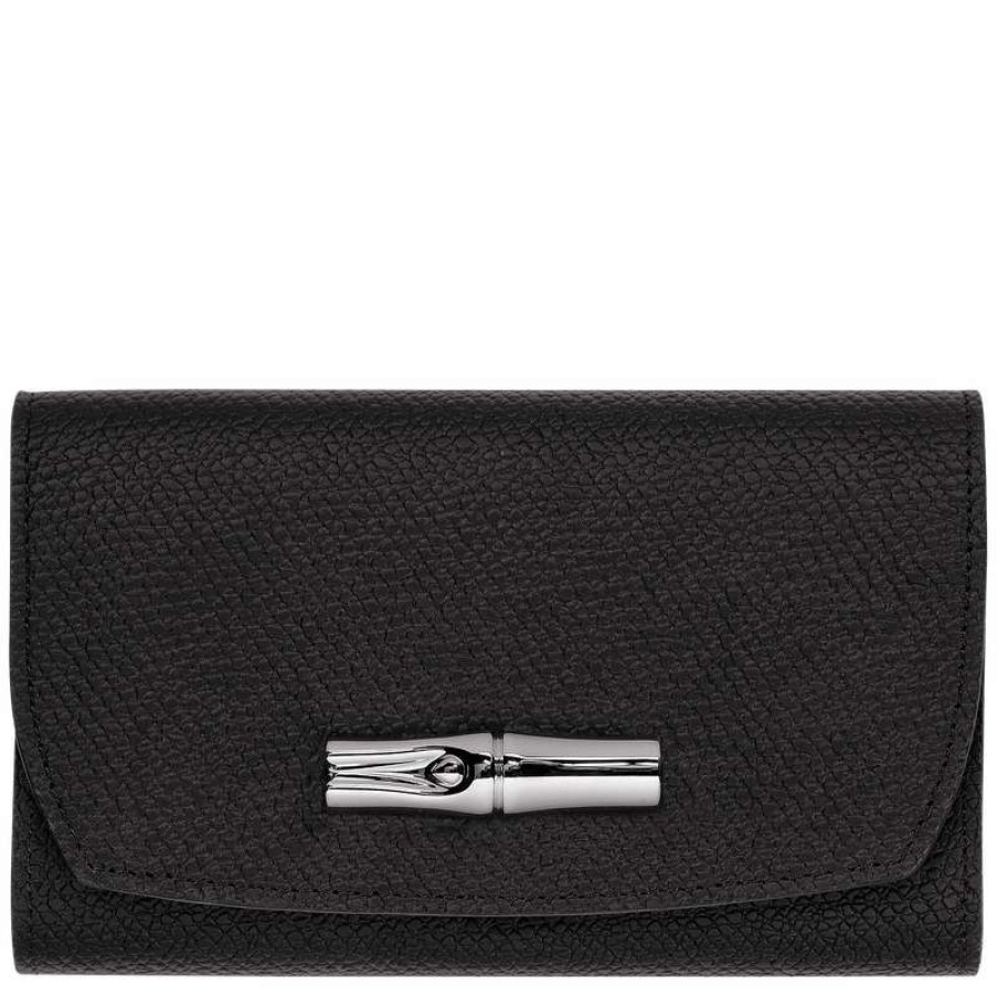 Hot Longchamp Roseau Wallet Black Leather