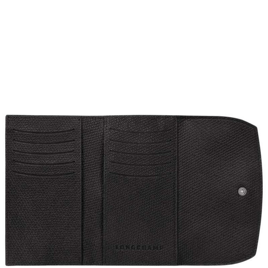 Hot Longchamp Roseau Wallet Black Leather