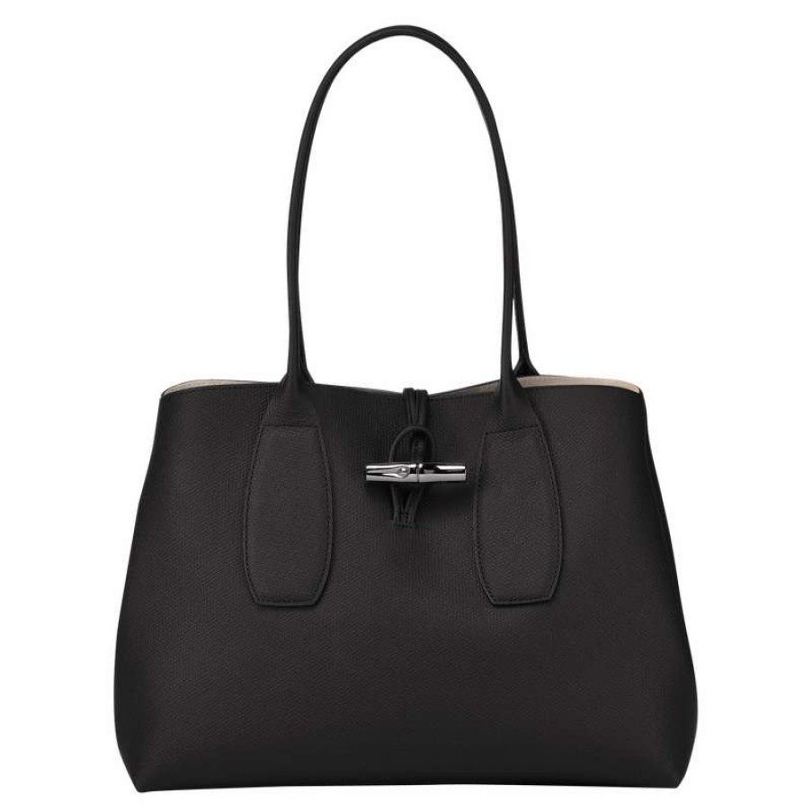 New Longchamp Roseau L Tote Bag Black Leather