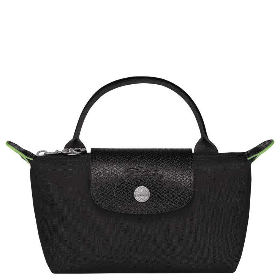 Best Longchamp Le Pliage Green Pouch With Handle Black Recycled Canvas