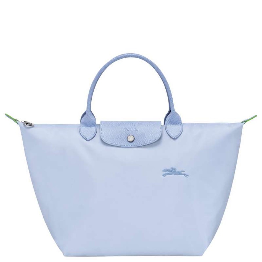 Hot Longchamp Le Pliage Green M Handbag Sky Blue Recycled Canvas